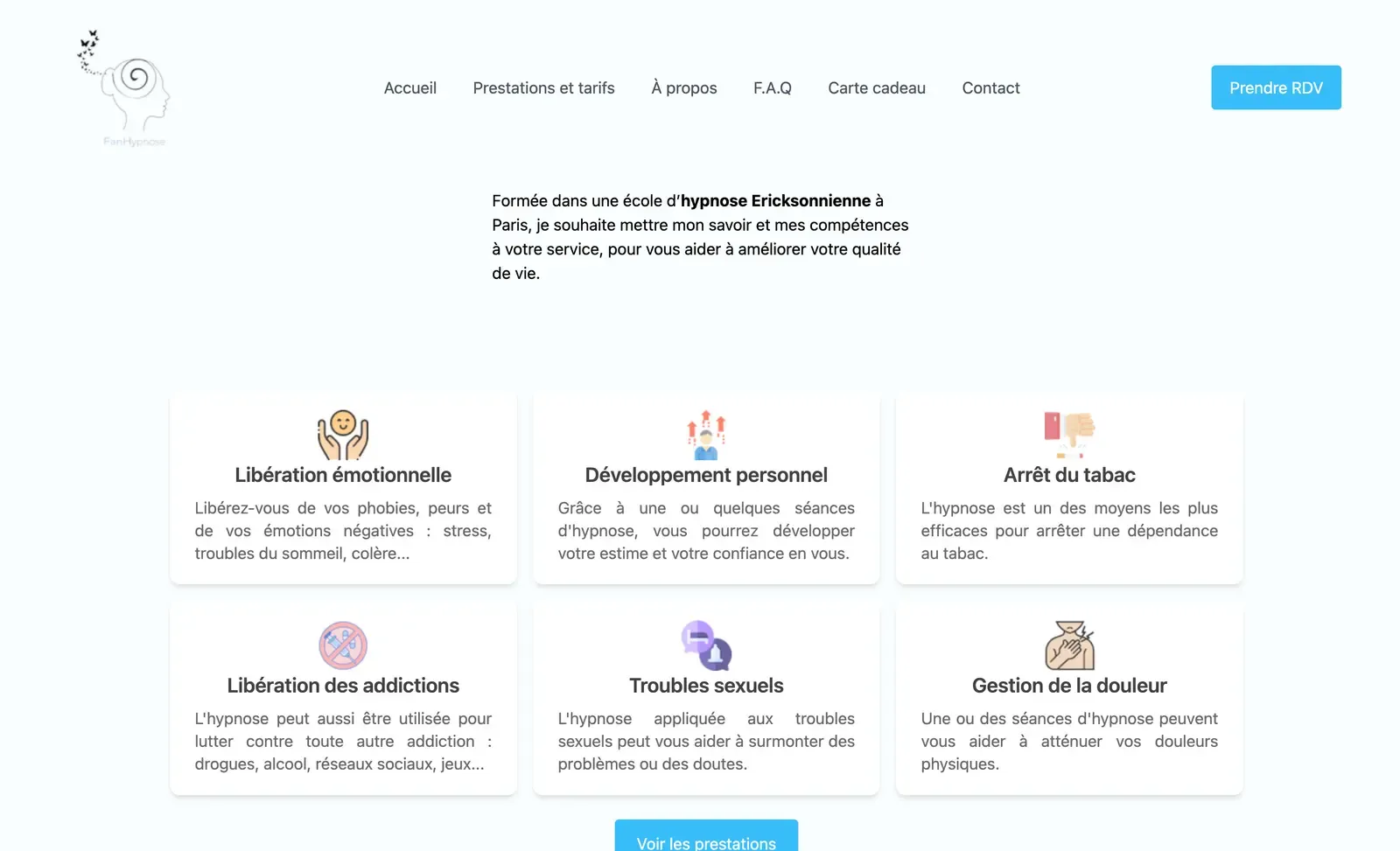 Page d'accueil du site FanHypnose